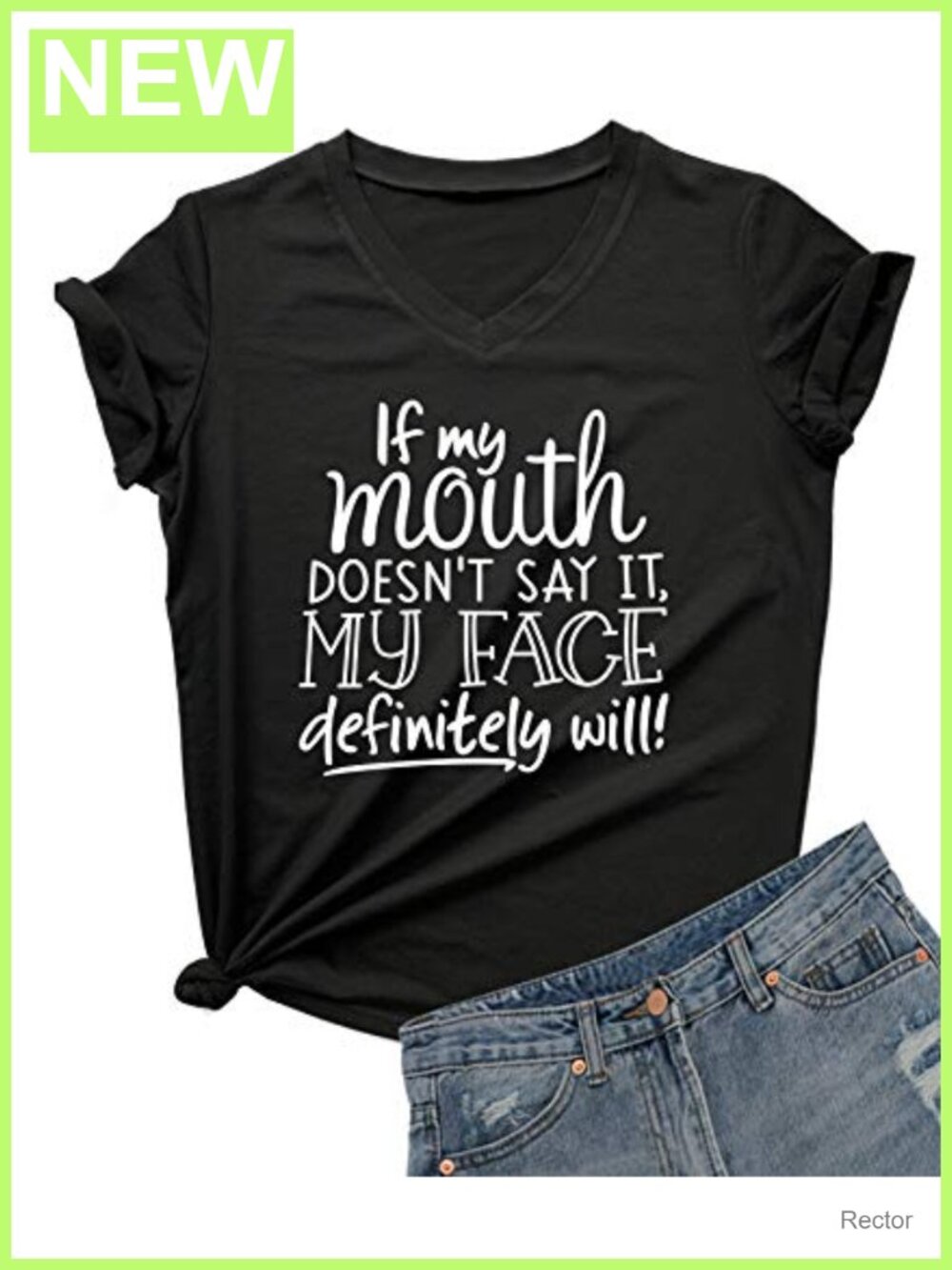 Womens V-Neck Letter Print Short Sleeve Casual T-Shirt